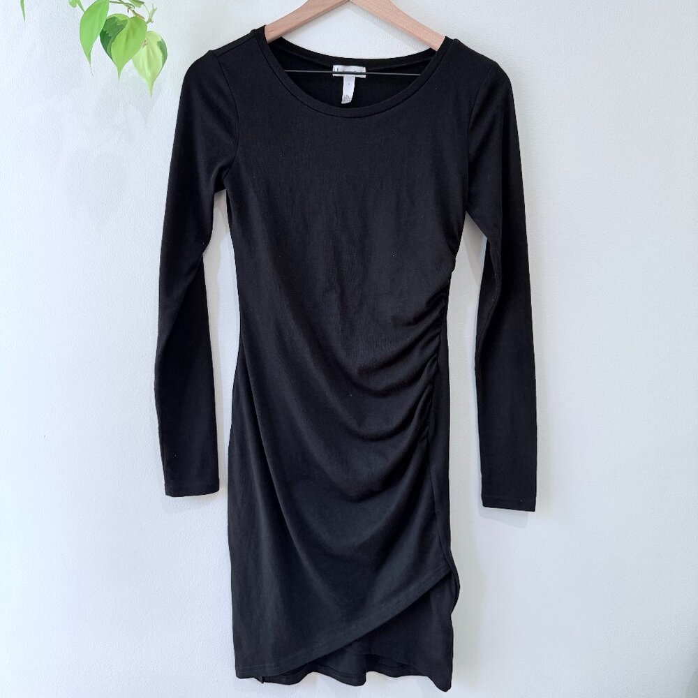 Leith Nordstrom Black Long Sleeve Ruched Bodycon Mini Dress Size Small